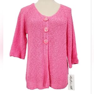 NEW Lulu-B Pink 100% Cotton Knit Cardigan Sweater Womens Medium Button Front